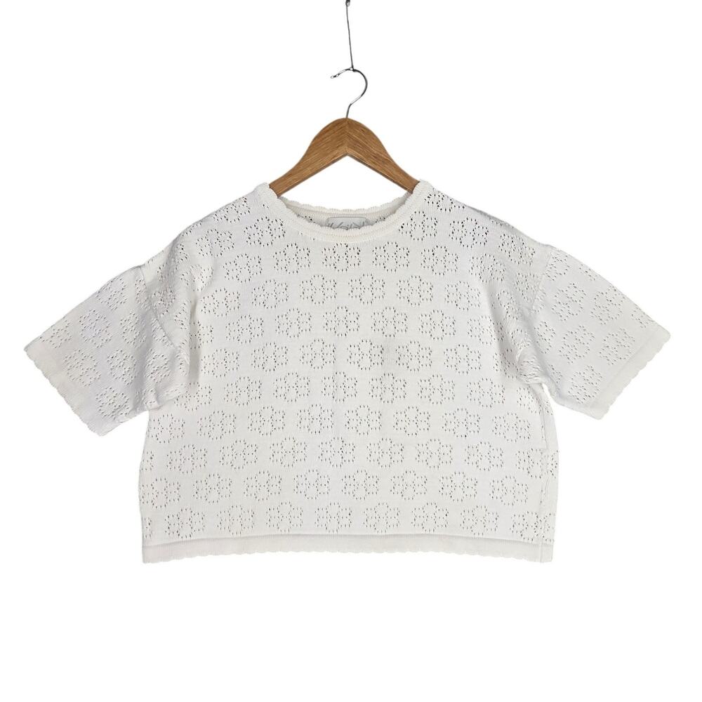 VOILÁ WOMEN'S CROCHET‑LACE COTTON TOP – SIZE S – WHITE – BOHO - MINAMALIST